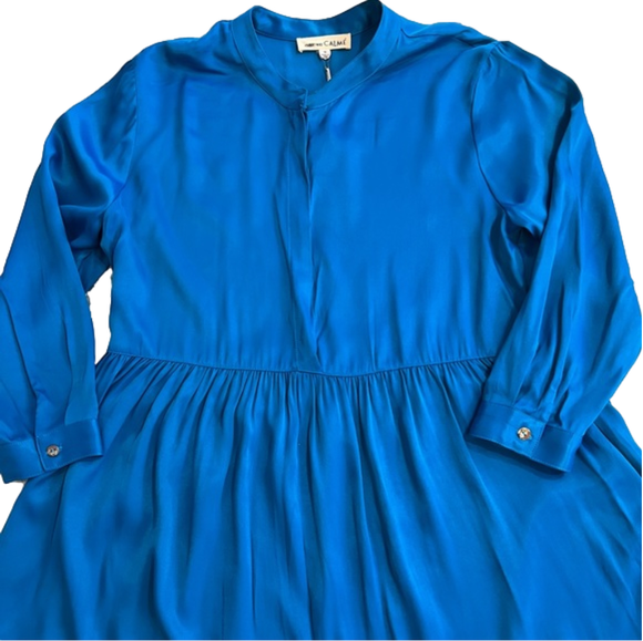 Calme’ by Johnny Was NWT Tiered Mandarin Collar Dress in Peacock Blue, Size M - Picture 7 of 12